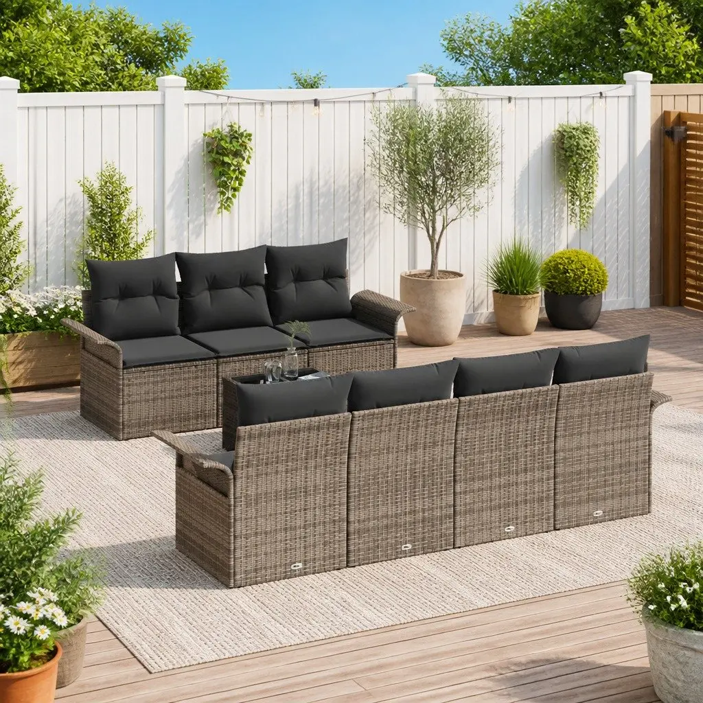 Modular Garden Sofa Set Grey Poly Rattan Outdoor Furniture 8 Pieces