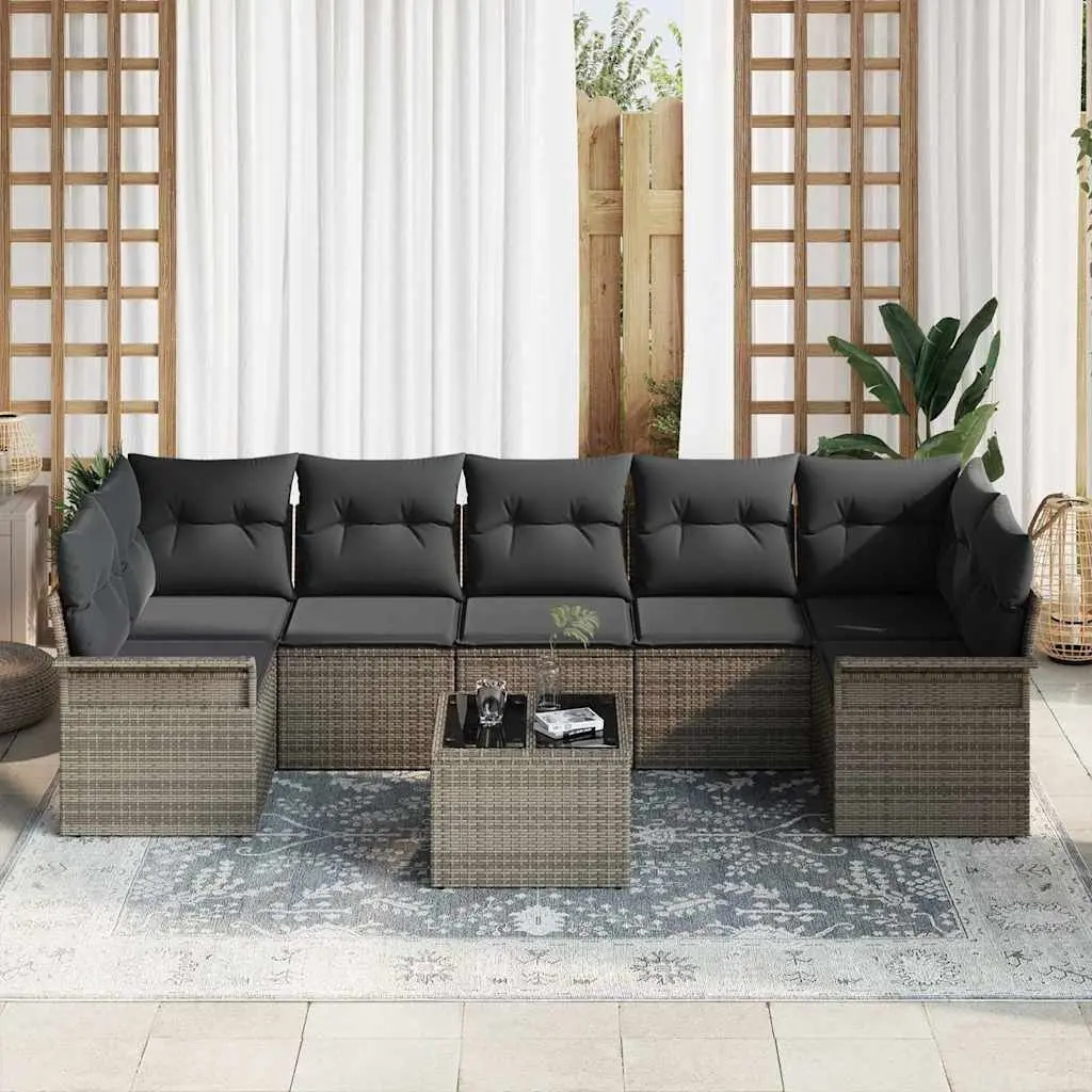 Modular Garden Sofa Set Grey 8 Pieces Outdoor Seating Poly Rattan Furniture