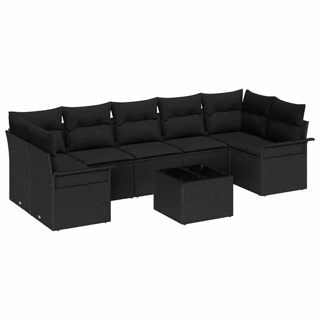 Outdoor Garden Sofa Set 8 Pcs Modular Black Poly Rattan Furniture with Cushions