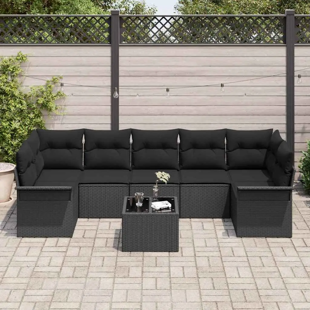 Outdoor Garden Sofa Set 8 Pcs Modular Black Poly Rattan Furniture with Cushions