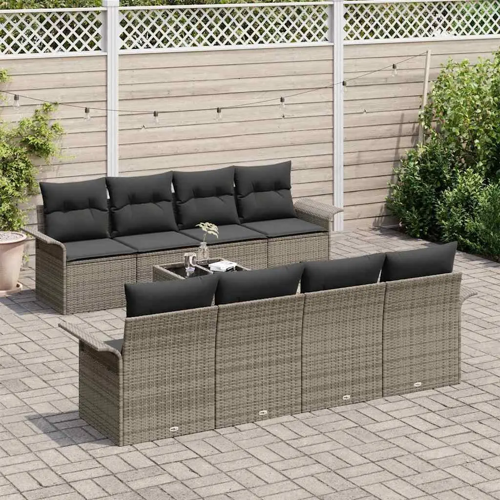 Modular Garden Sofa Set Grey Outdoor Seating 9 Piece Poly Rattan Patio Furniture