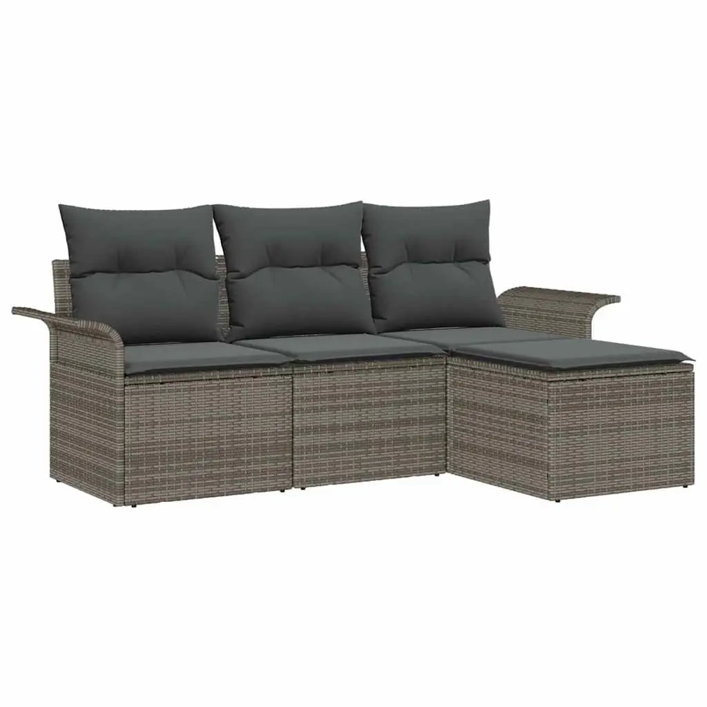 Modular Outdoor Garden Sofa Set Grey Poly Rattan 4 Pieces