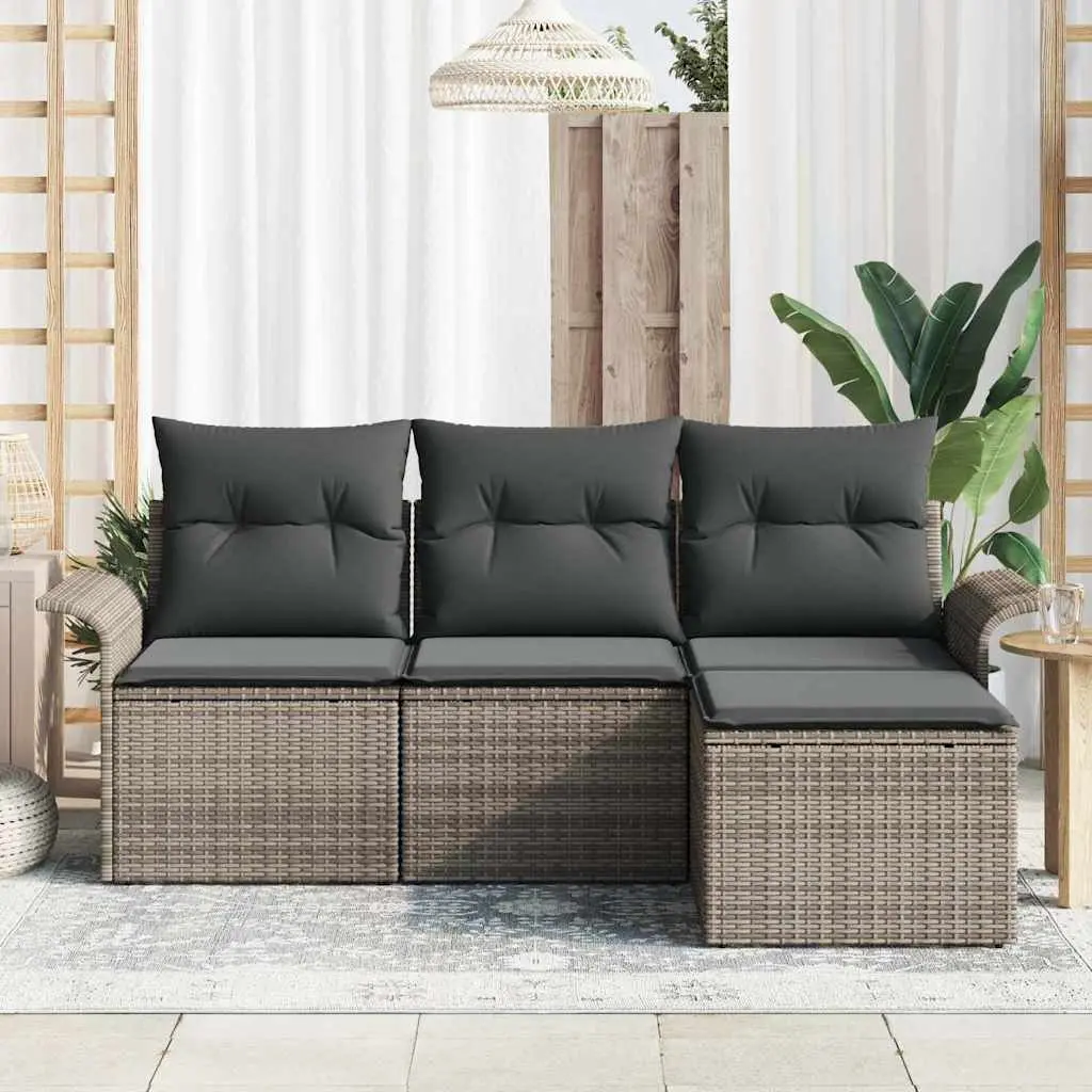Modular Outdoor Garden Sofa Set Grey Poly Rattan 4 Pieces