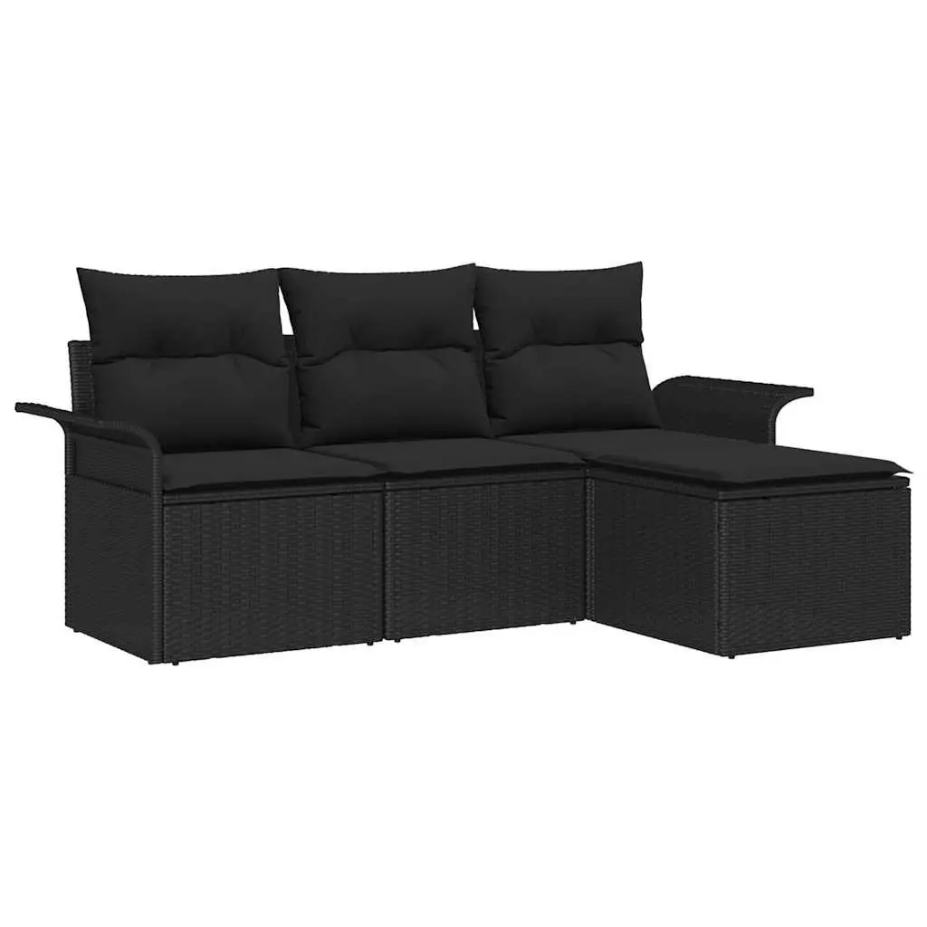 Modular Garden Sofa Set 4 Piece Black Poly Rattan Steel Frame