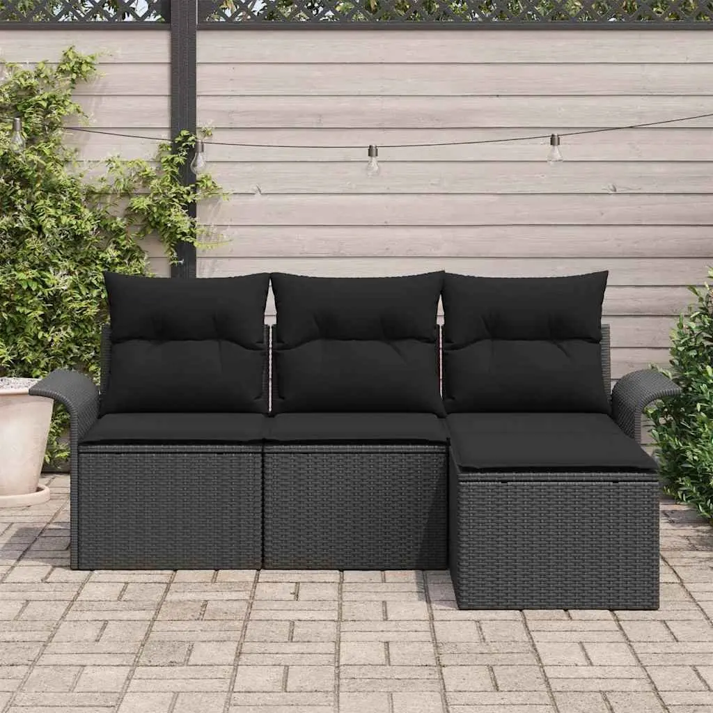 Modular Garden Sofa Set 4 Piece Black Poly Rattan Steel Frame