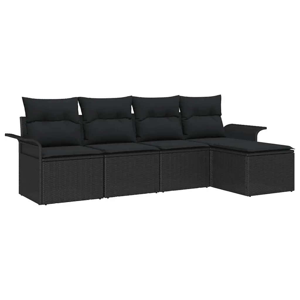 Modular Garden Sofa Set Black Poly Rattan 5 Pieces Outdoor Patio Furniture