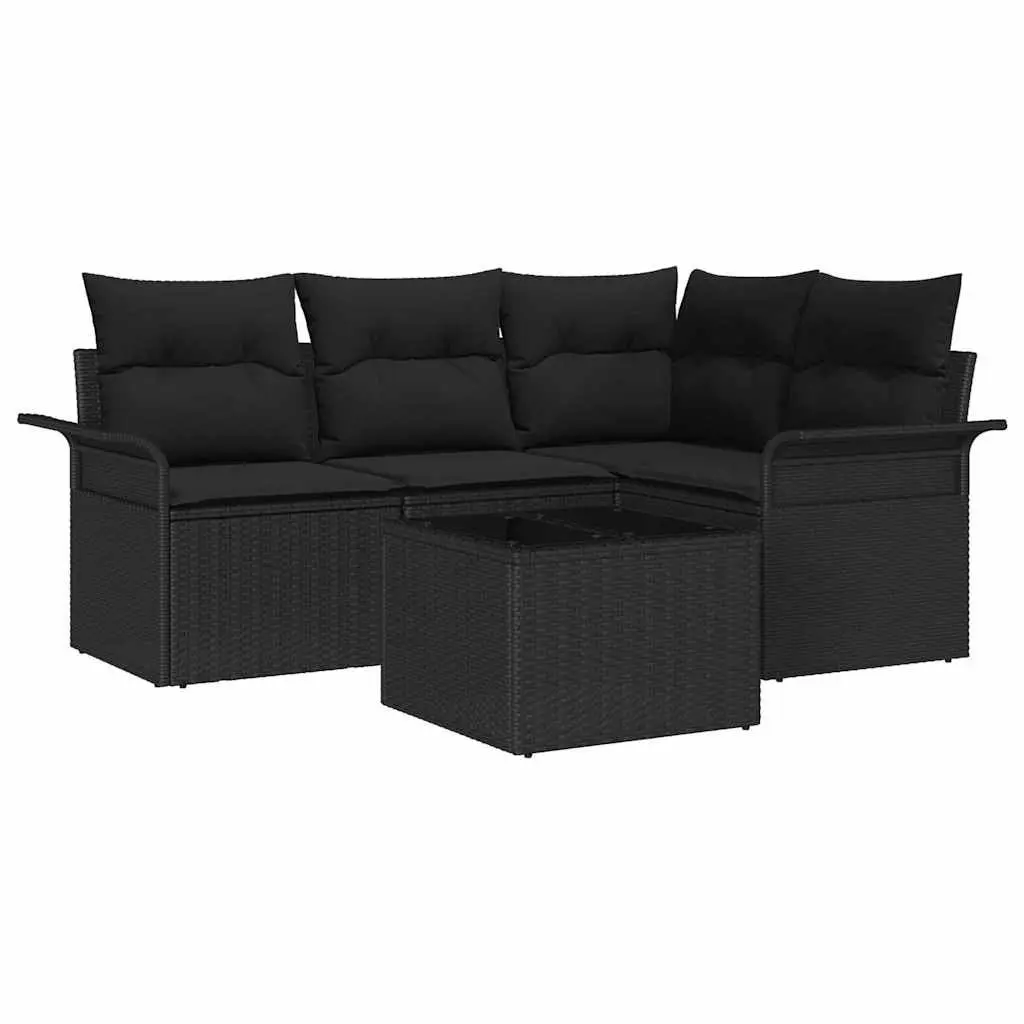 Outdoor Garden Sofa Set 5 Pcs Black Poly Rattan Modular Lounge with Storage