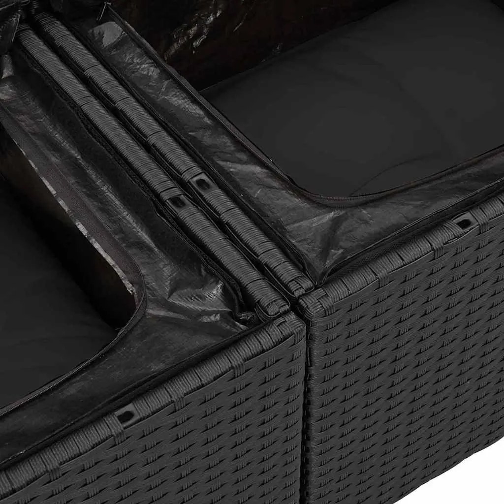 Outdoor Garden Sofa Set 5 Pcs Black Poly Rattan Modular Lounge with Storage
