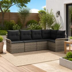 Modular Garden Sofa Set 5 Pieces Grey Outdoor Furniture with Storage Rattan