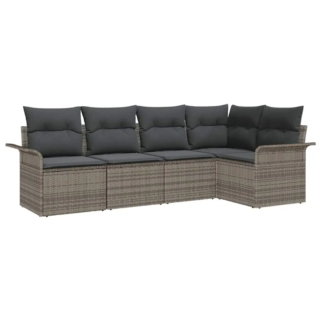 Modular Garden Sofa Set Grey 5 Piece Outdoor Furniture with Storage Rattan