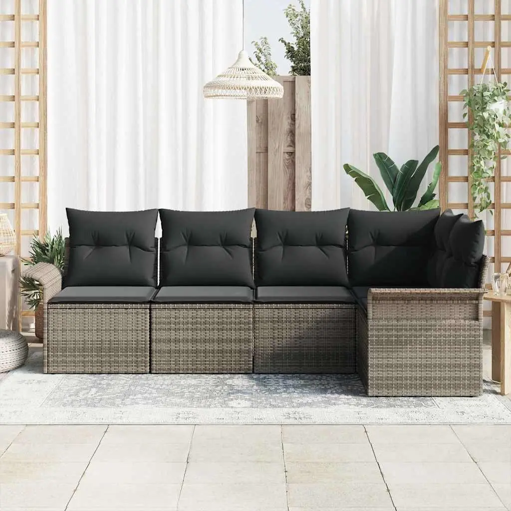 Modular Garden Sofa Set Grey 5 Piece Outdoor Furniture with Storage Rattan