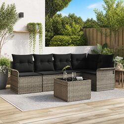 Grey Poly Rattan Garden Sofa Set 6 pcs Modular Outdoor Furniture with Cushions