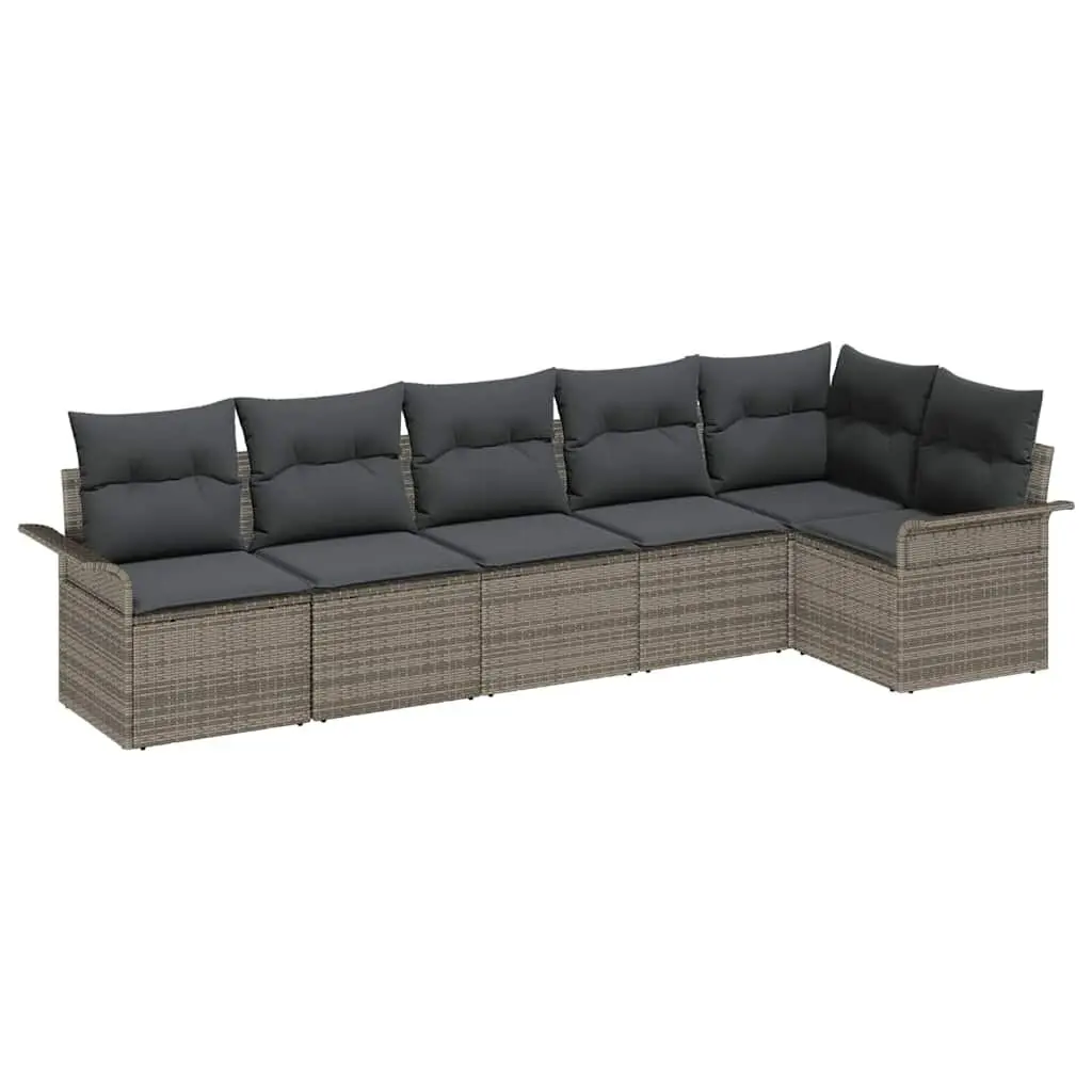 Garden Sofa Set Modular Outdoor Furniture Grey Poly Rattan 6 Piece with Cushions