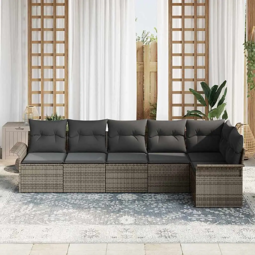 Garden Sofa Set Modular Outdoor Furniture Grey Poly Rattan 6 Piece with Cushions