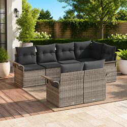Garden Sofa Set with Cushions 7 Pieces Grey Modular Outdoor Patio Sectional