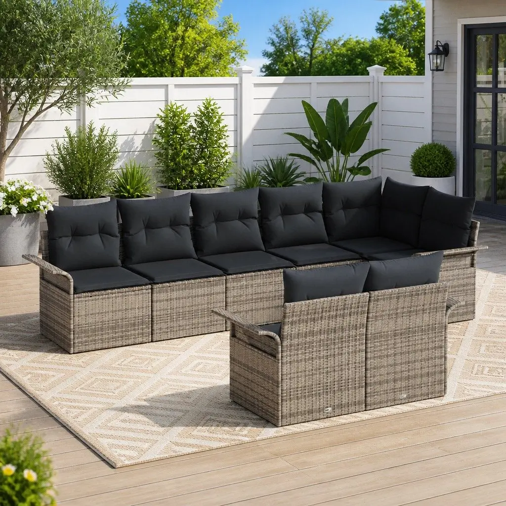 Modular Garden Sofa Set Grey 8 Pieces Outdoor Furniture Poly Rattan with Storage