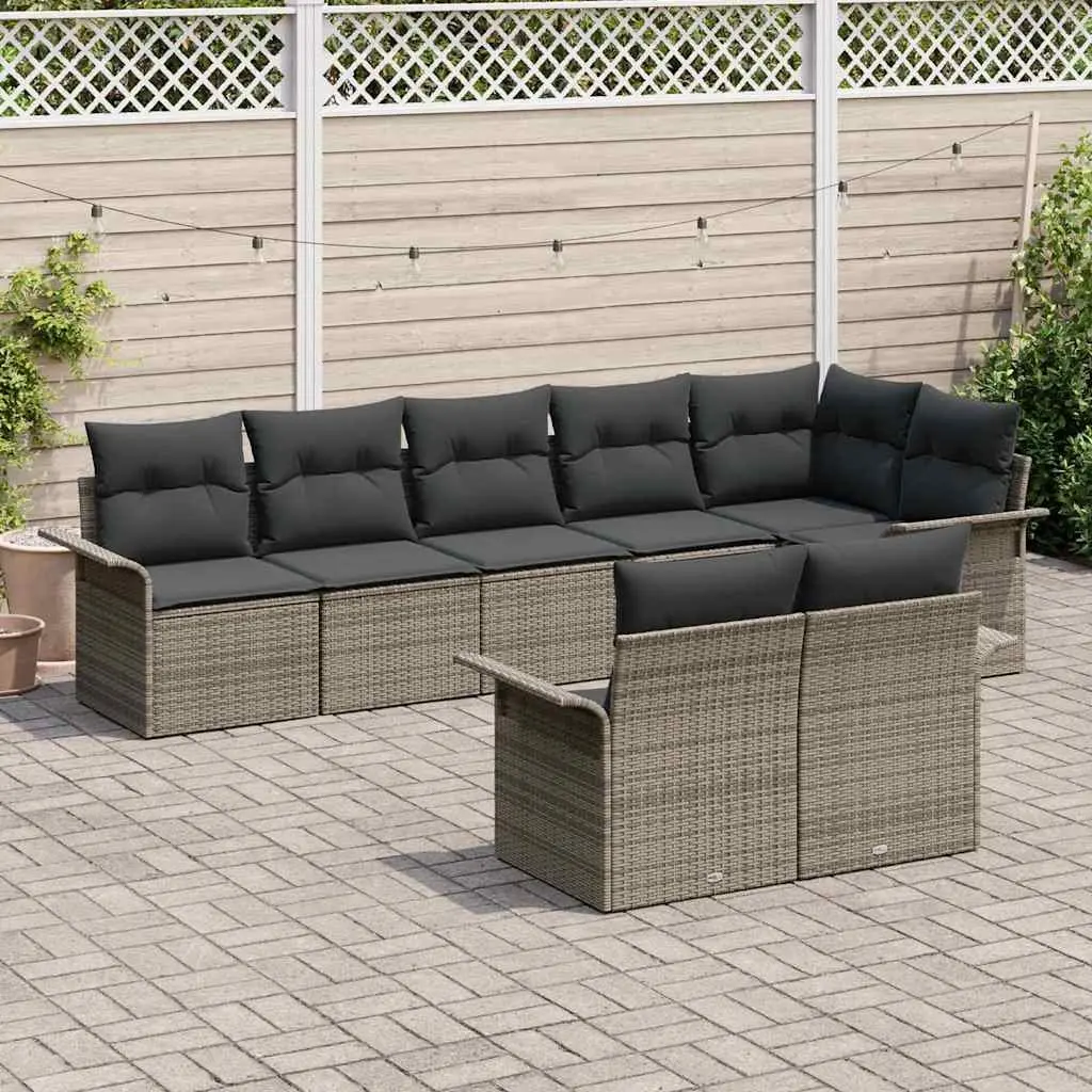 Modular Garden Sofa Set Grey 8 Pieces Outdoor Furniture Poly Rattan with Storage