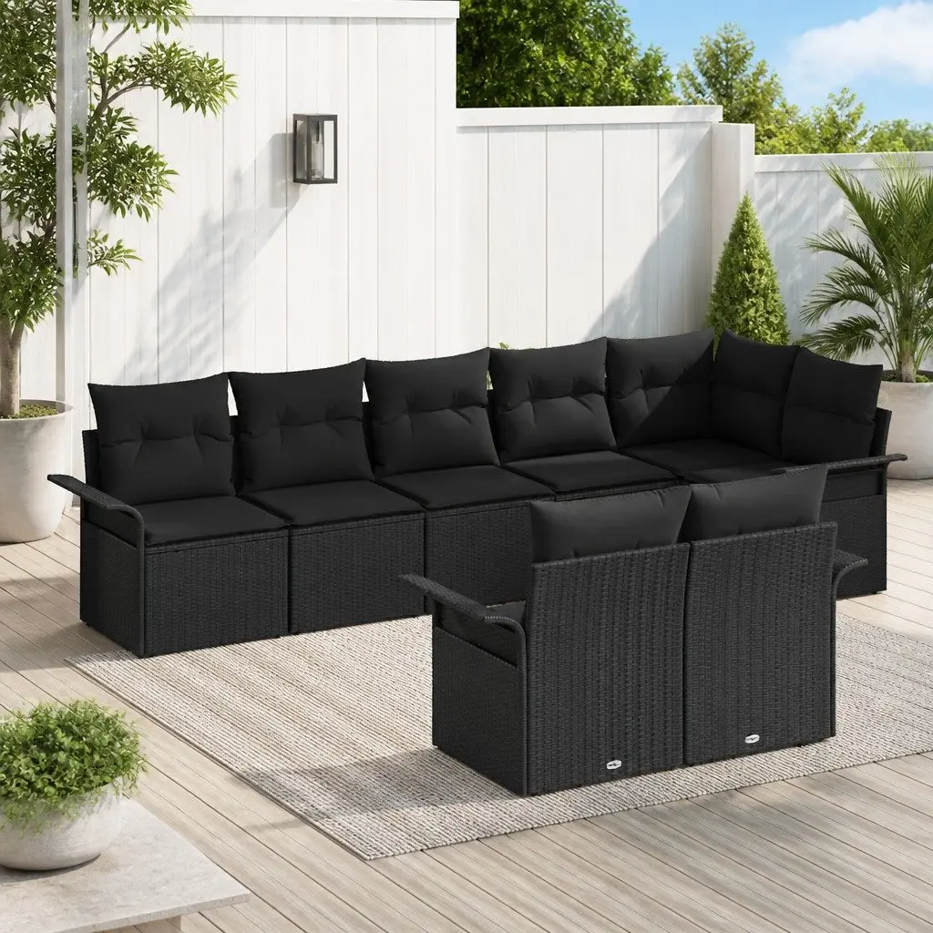 Modular Garden Sofa Set Black Outdoor Furniture 8 Pieces Poly Rattan Patio