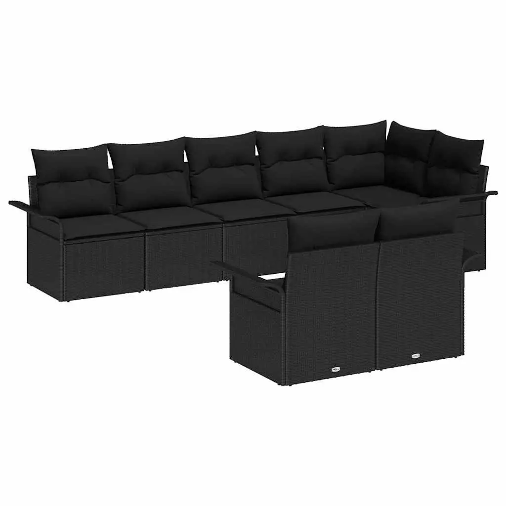 Modular Garden Sofa Set Black Outdoor Furniture 8 Pieces Poly Rattan Patio