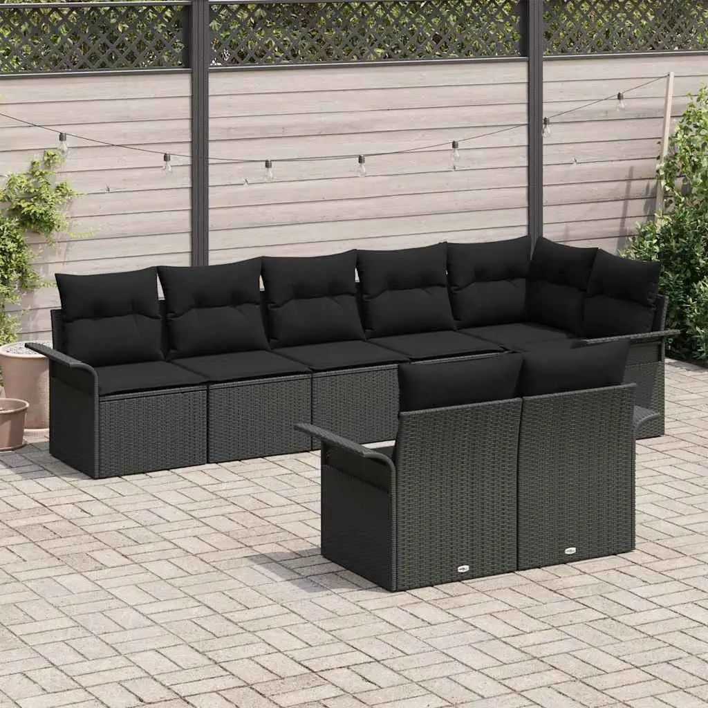 Modular Garden Sofa Set Black Outdoor Furniture 8 Pieces Poly Rattan Patio