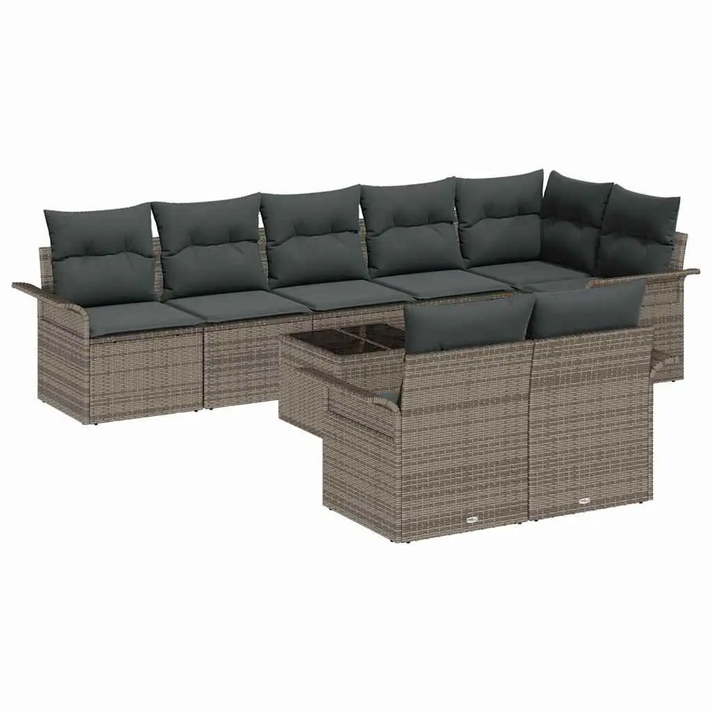 Modular Garden Sofa Set Grey Poly Rattan 9 Pieces Outdoor Furniture with Storage