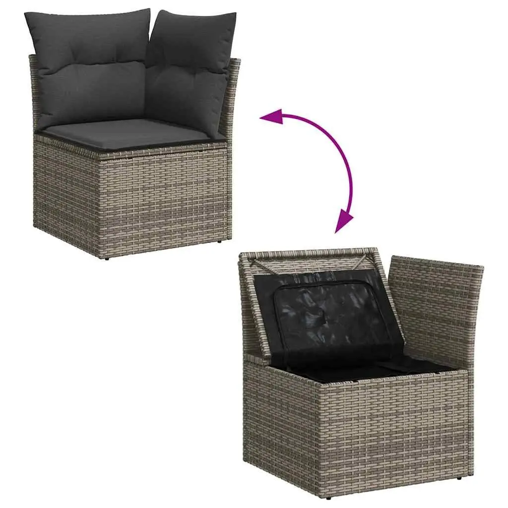 Modular Garden Sofa Set Grey Poly Rattan 9 Pieces Outdoor Furniture with Storage