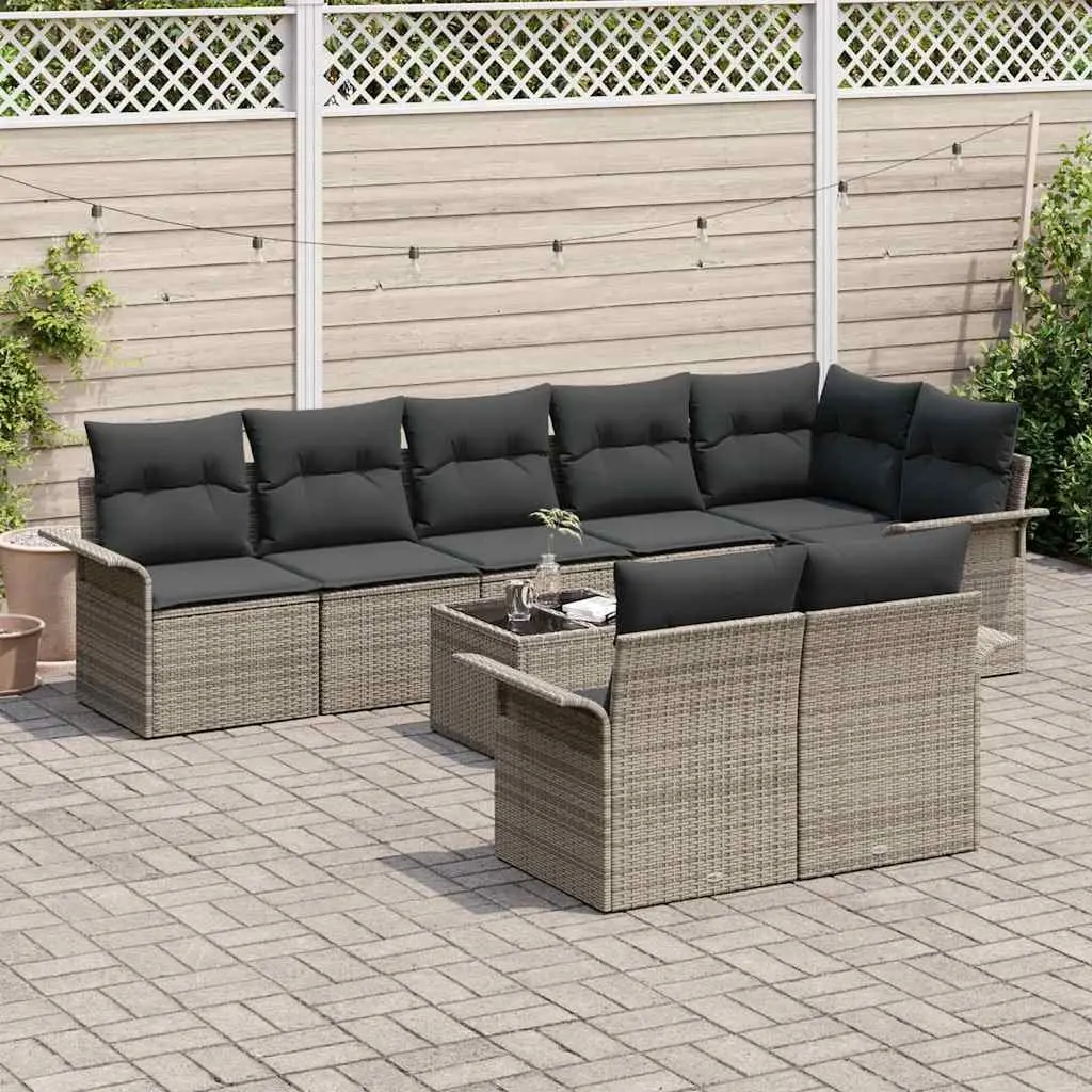 Modular Garden Sofa Set Grey Poly Rattan 9 Pieces Outdoor Furniture with Storage