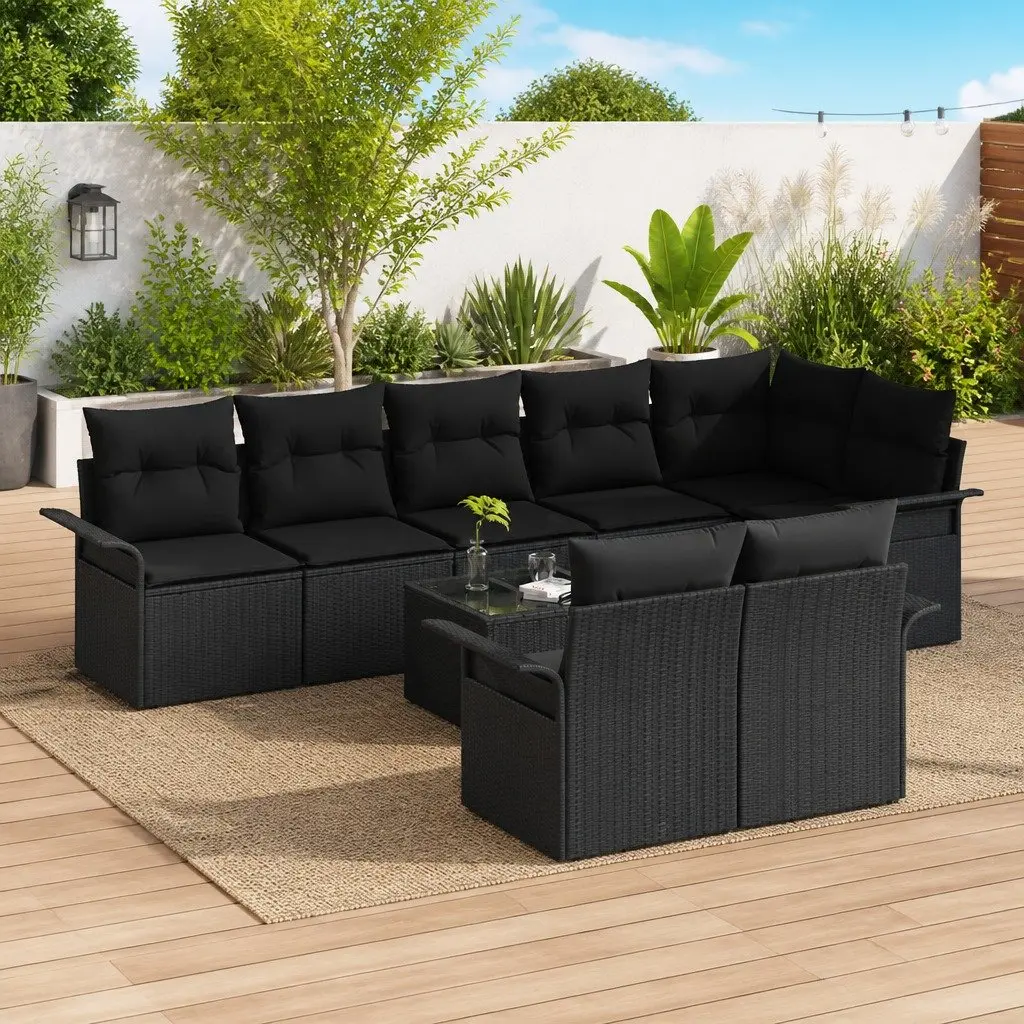 Modular Garden Sofa Set Black 9 Pieces Outdoor Furniture with Storage Poly Rattan