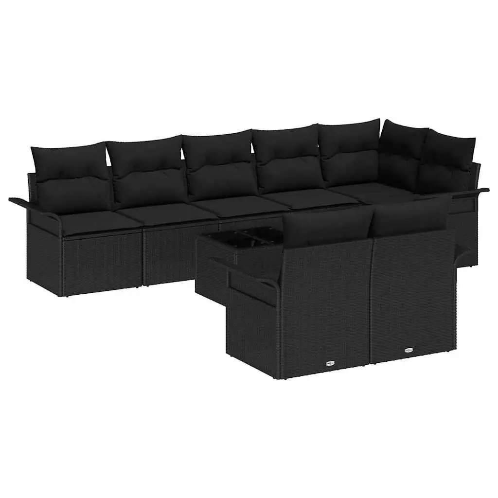 Modular Garden Sofa Set Black 9 Pieces Outdoor Furniture with Storage Poly Rattan