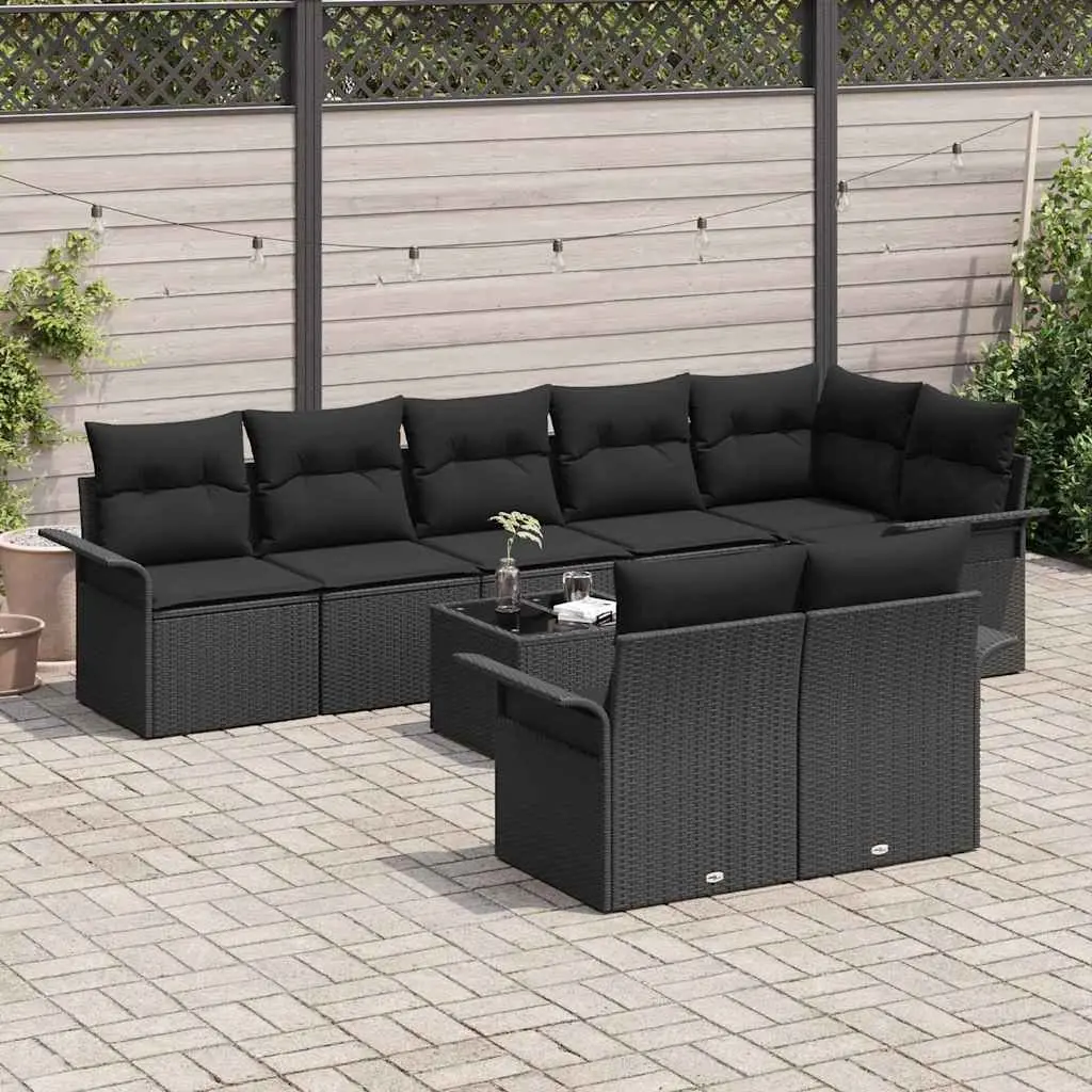 Modular Garden Sofa Set Black 9 Pieces Outdoor Furniture with Storage Poly Rattan
