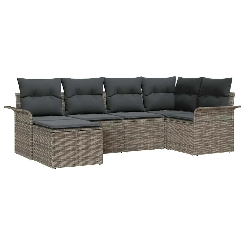 Garden Sofa Set Modular Outdoor Furniture with Storage Grey Poly Rattan 6 Piece