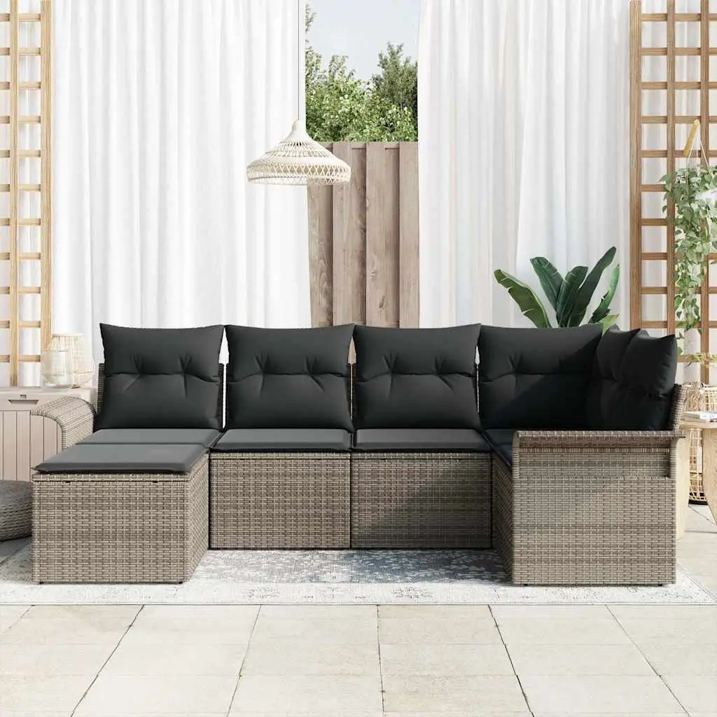 Garden Sofa Set Modular Outdoor Furniture with Storage Grey Poly Rattan 6 Piece