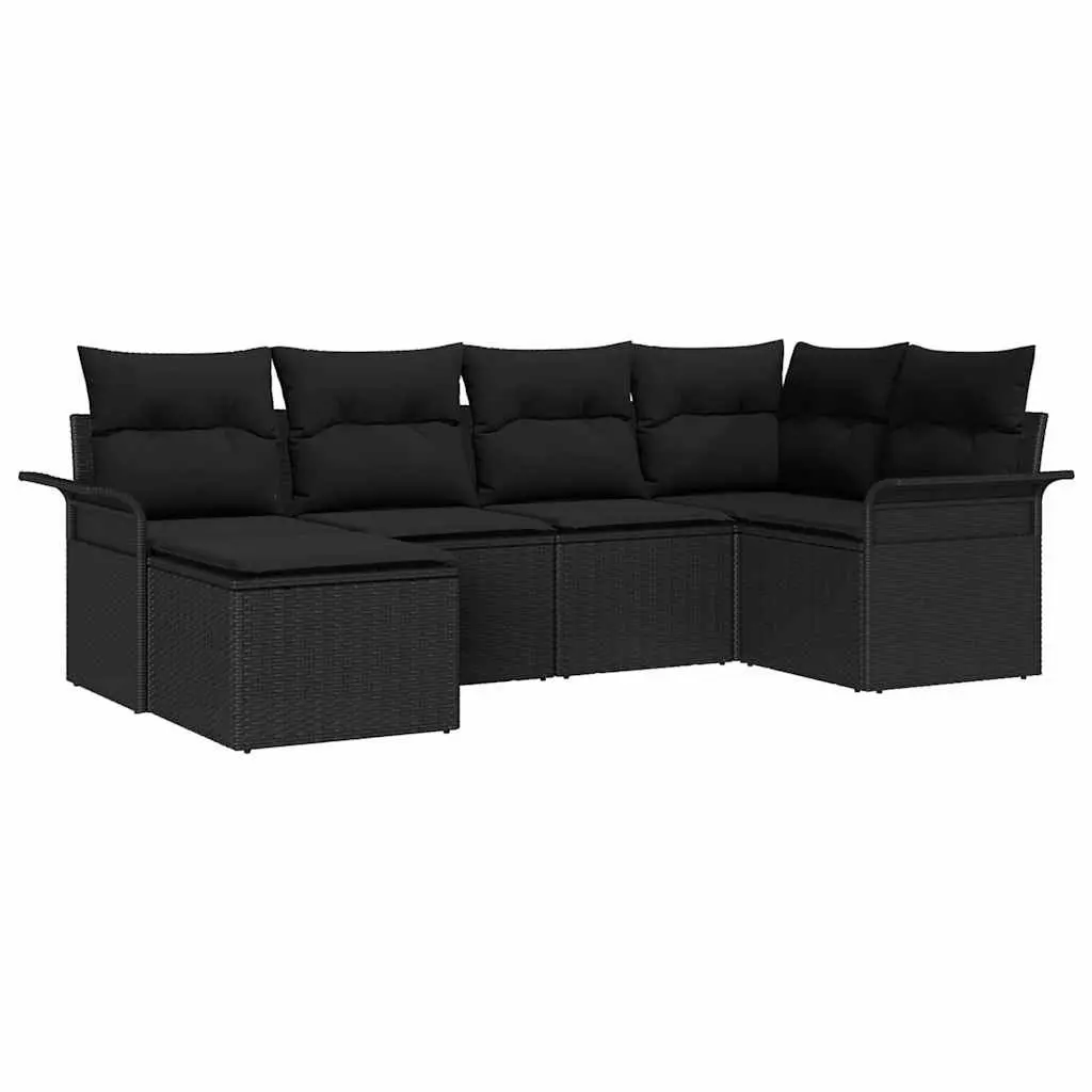 ModularPolyRattanGardenSofaSet6PiecesOutdoorFurniturewithStorageBlack