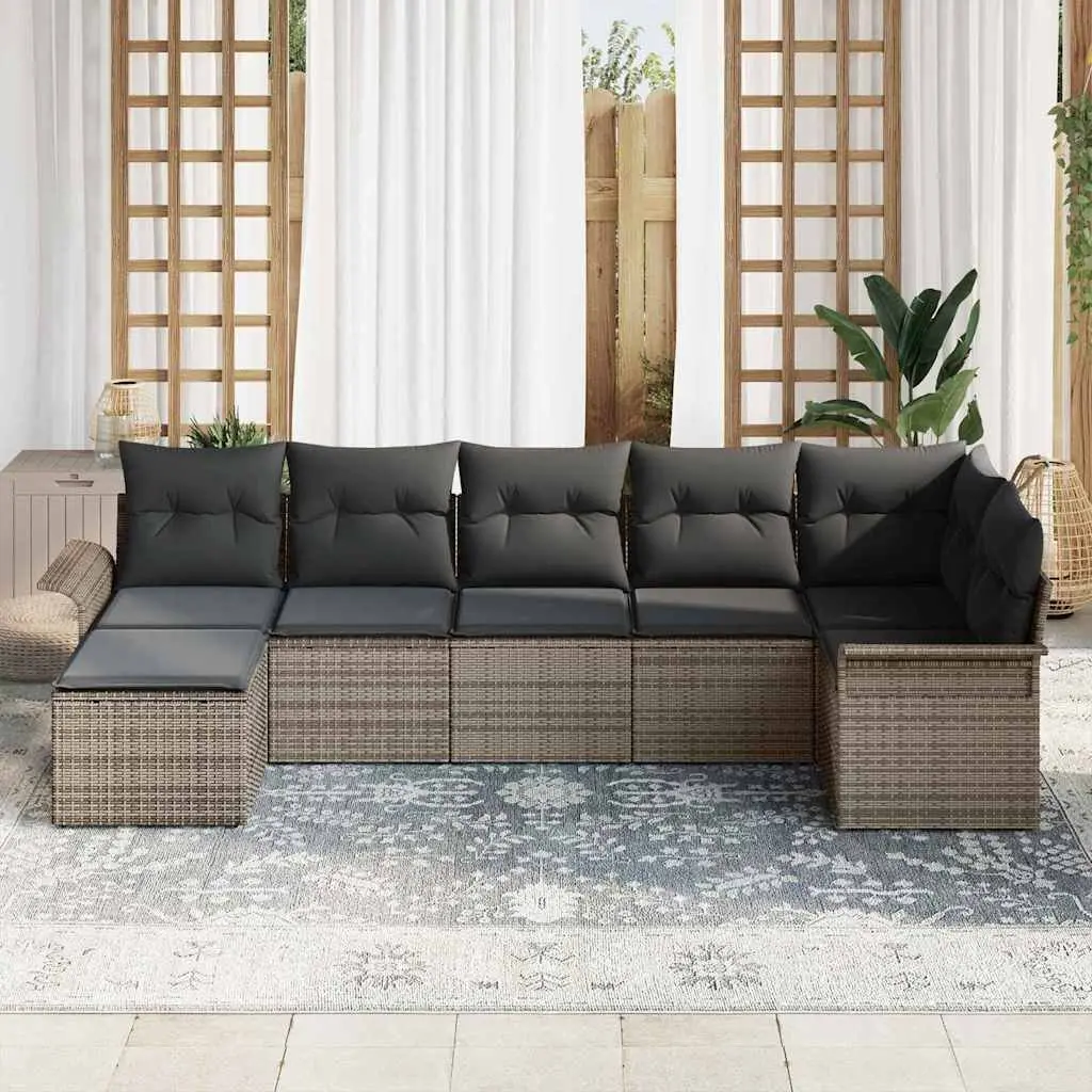 Modular Garden Sofa Set Grey Outdoor Furniture 7 Pieces Poly Rattan Lounge Patio