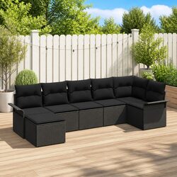 Modular Garden Sofa Set 7pcs Black Poly Rattan Outdoor Furniture with Storage