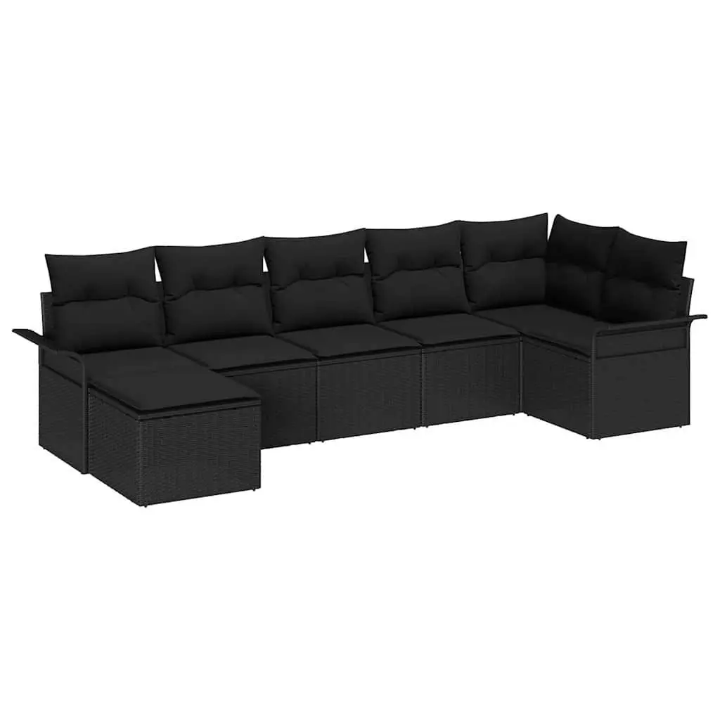 Modular Garden Sofa Set Black Poly Rattan Outdoor Furniture with Storage 7 Piece