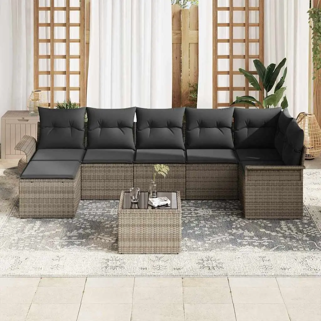 Modular Garden Sofa Set Grey Poly Rattan 8 Pieces Outdoor Furniture