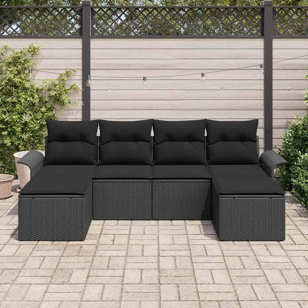 Modular Garden Sofa Set Black 6 Pieces Outdoor Furniture with Storage Cushions