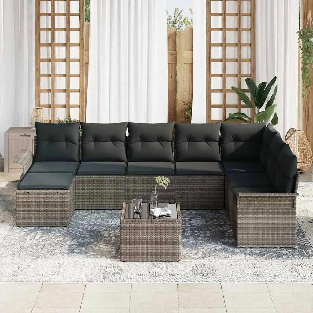Outdoor Modular Sectional Sofa Set 9 Piece Poly Rattan Grey Furniture