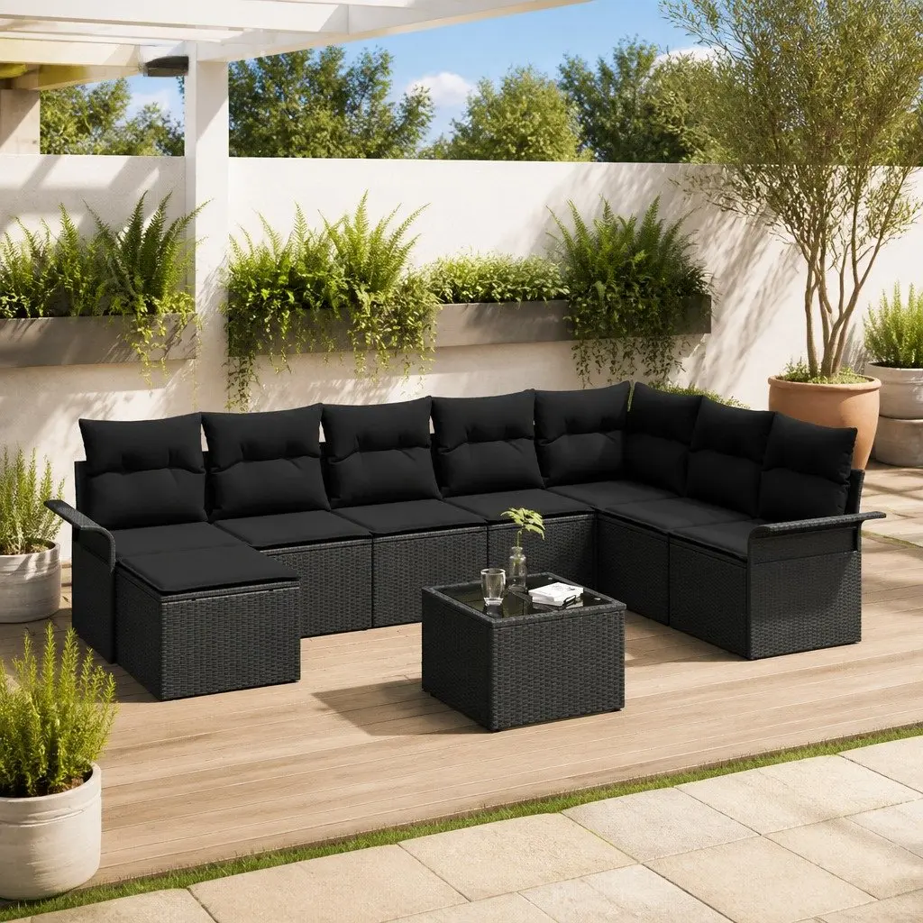 Modular Garden Sofa Set Removable Cushions 9 Piece Outdoor Furniture
