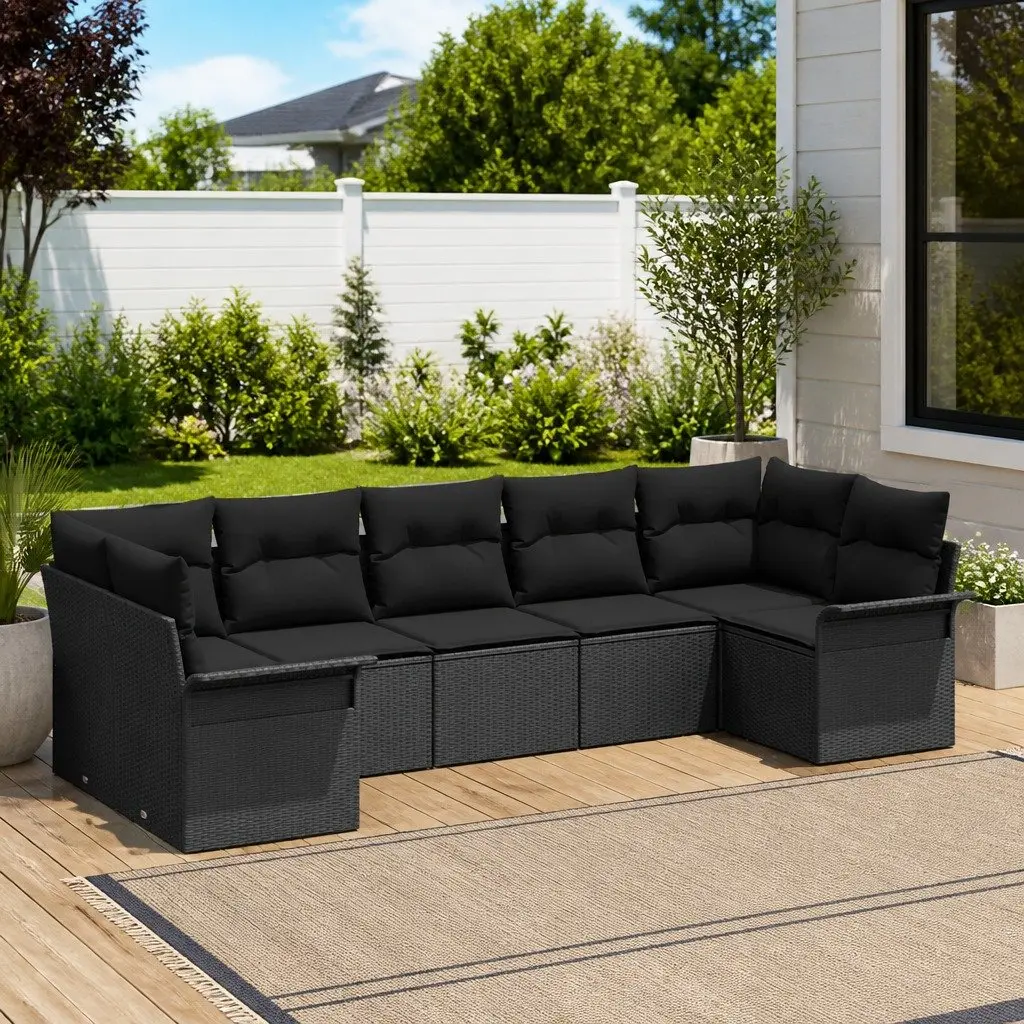 Garden Sofa Set Modular Outdoor Furniture Black Poly Rattan 7 Piece