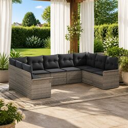 Garden Sofa Set 9 Pieces Grey Modular Outdoor Furniture Patio Seating Poly
