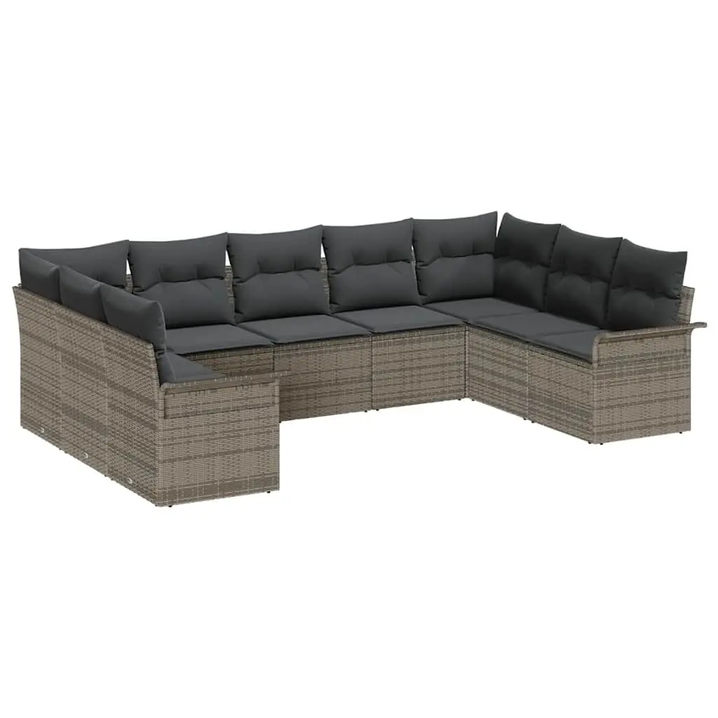 Garden Sofa Set Modular Grey 9 Pieces Outdoor Furniture Patio Seating Poly Rattan