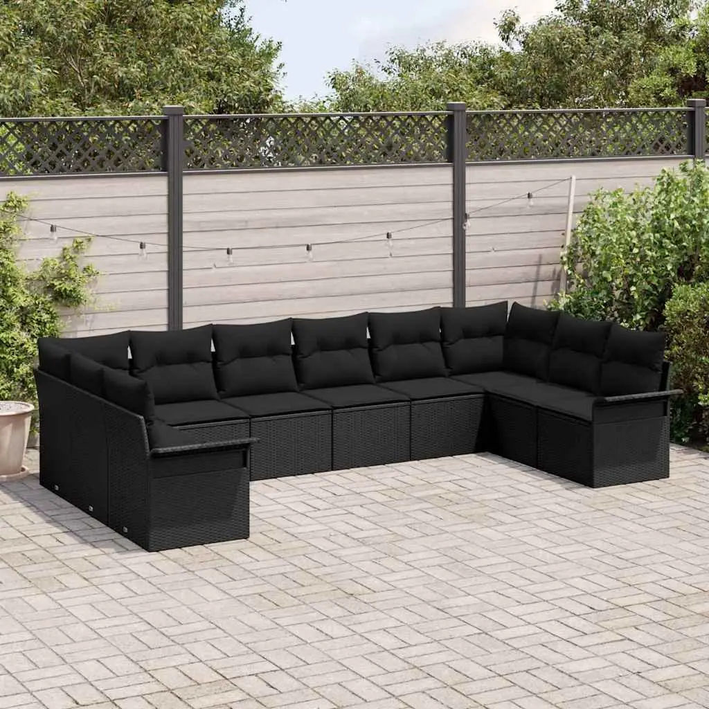 Modular Garden Sofa Set Black Poly Rattan 10 Pieces Outdoor Furniture