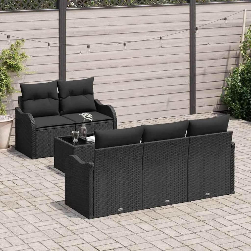 Outdoor Modular Garden Sofa Set 6 pcs Black Poly Rattan Patio Lounge Seating