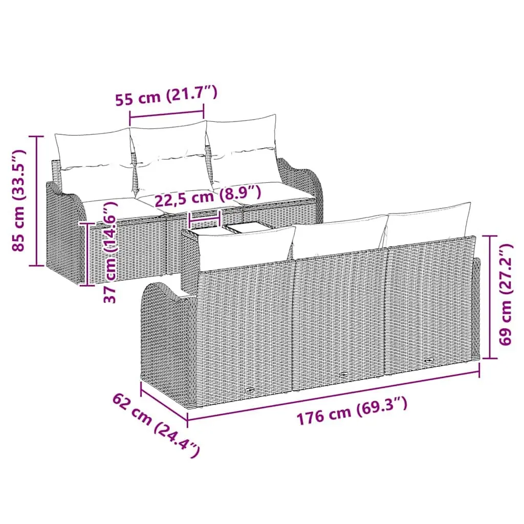 Garden Sofa Set Modular Outdoor Seating Black Poly Rattan Steel Glass 7 Piece