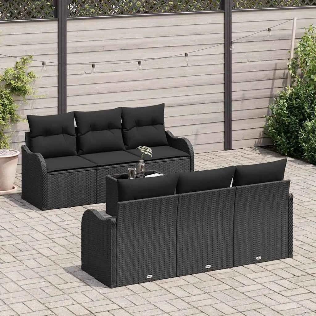 Garden Sofa Set Modular Outdoor Seating Black Poly Rattan Steel Glass 7 Piece
