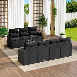 Outdoor Garden Sofa Set 8 Piece Modular Black Poly Rattan Steel Glass Table