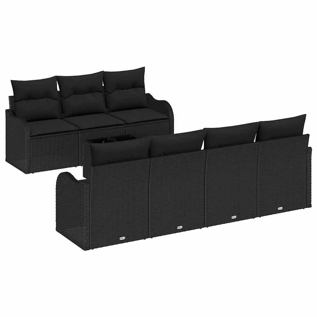 Outdoor Garden Sofa Set 8 Piece Modular Black Poly Rattan Steel Glass Table