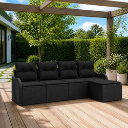 Garden Sofa Set 5 Pcs Modular Outdoor Furniture Black Poly Rattan with Storage